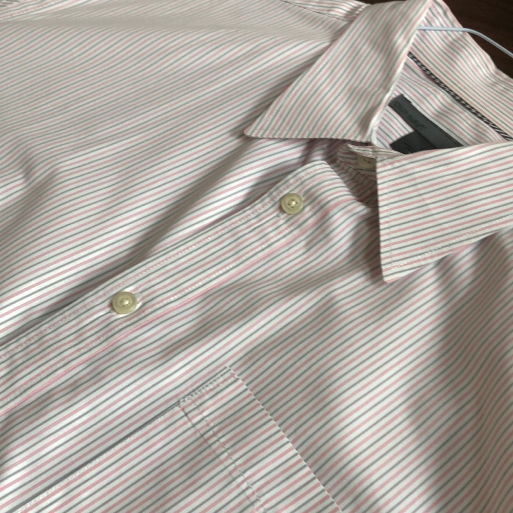 Old Navy Men's Button Down Shirt Striped White Pink Grey Long Sleeve Cotton Sz L